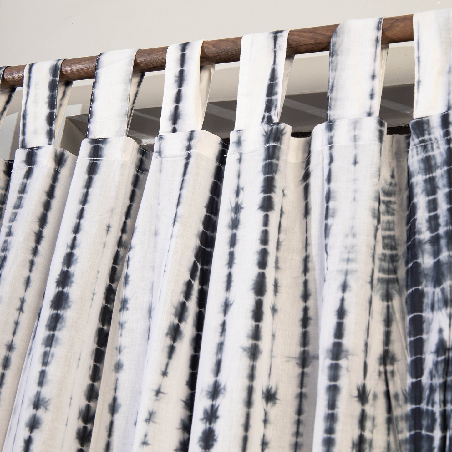 Black - Shibori Tie-Dye Cotton Door Curtain - Set of 2 (6.6 x 4 feet)