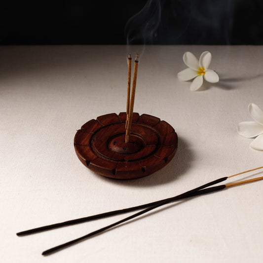 Lotus - Hand Carved Teak Wooden Incense Stick Stand (3 X 3 In)