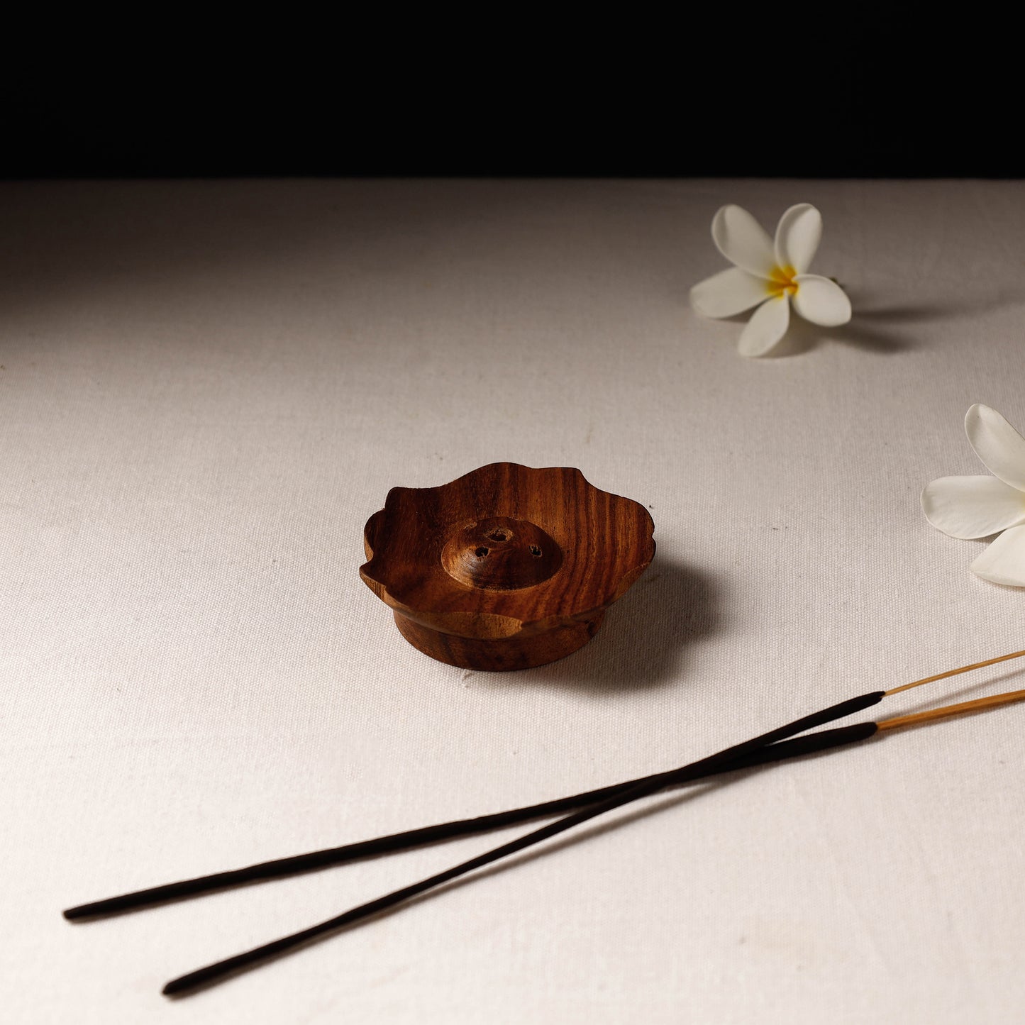 Flower - Hand Carved Teak Wooden Incense Stick Stand (2 X 2 In)