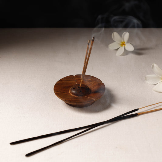Flower - Hand Carved Teak Wooden Incense Stick Stand (3 X 3 In)