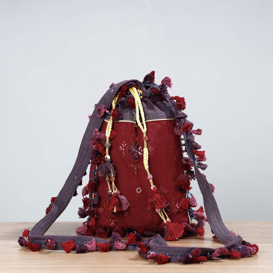Maroon - Soof Hand Embroidery Sling Potli Bag