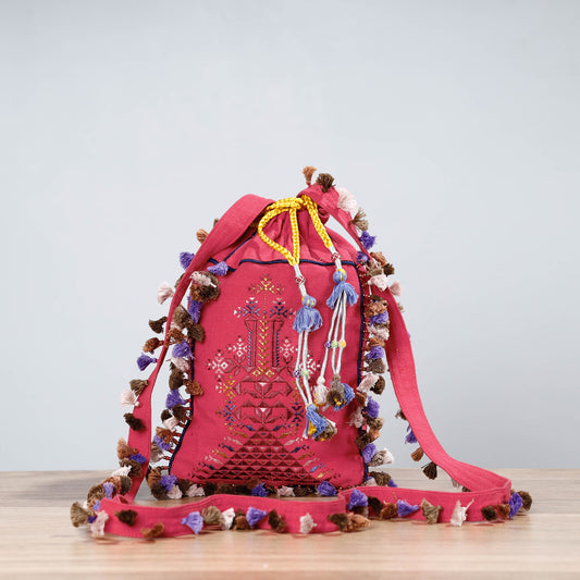 Pink - Soof Hand Embroidery Sling Potli Bag