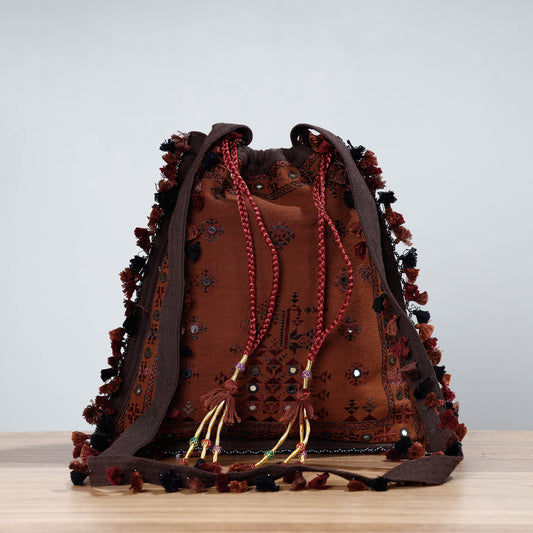 Brown - Soof Hand Embroidery Sling Potli Bag
