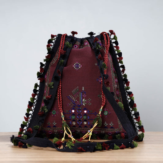 Brown - Soof Hand Embroidery Sling Potli Bag