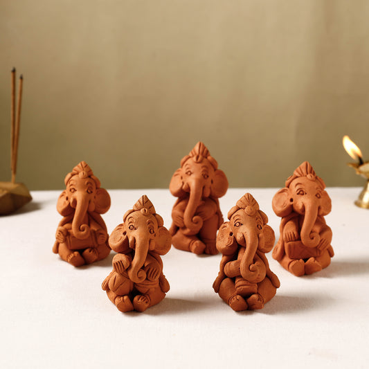 Musician Ganesha - Handmade Terracotta God Idols (Set of 5 - 2.5 in)