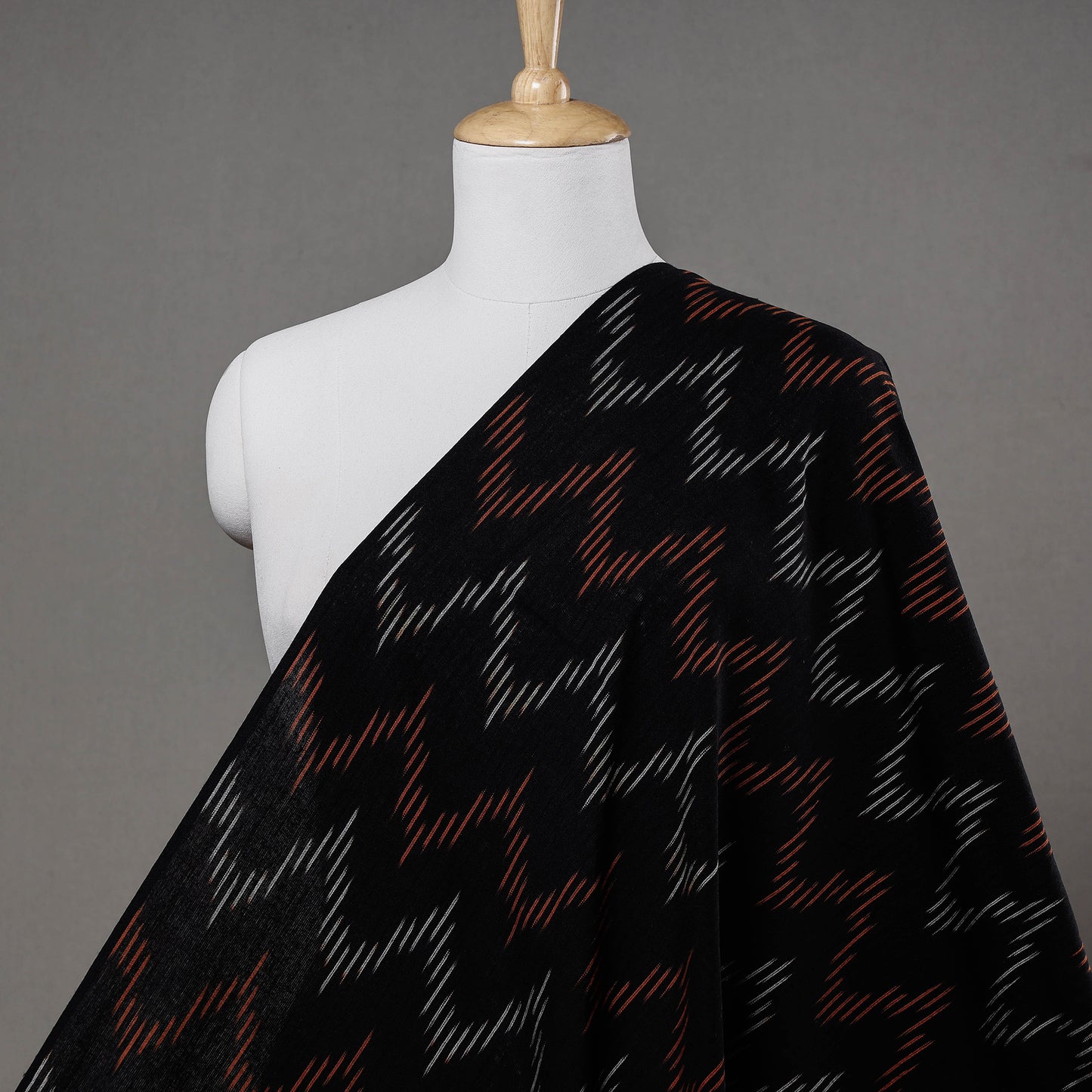 Dual Color Chevron On Black Pochampally Ikat Weave Cotton Fabric