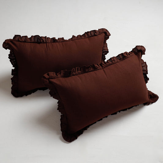 Fine Cotton Handloom Set of 2 Frill Pillow Covers (30 x 19 in)