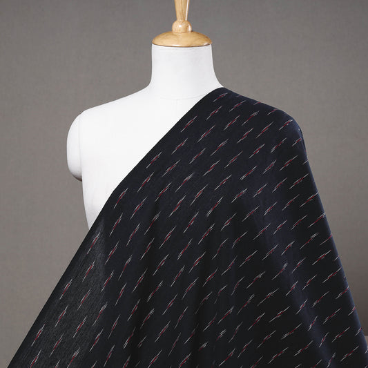 Motifs On Raven Black Pochampally Ikat Weave Cotton Fabric