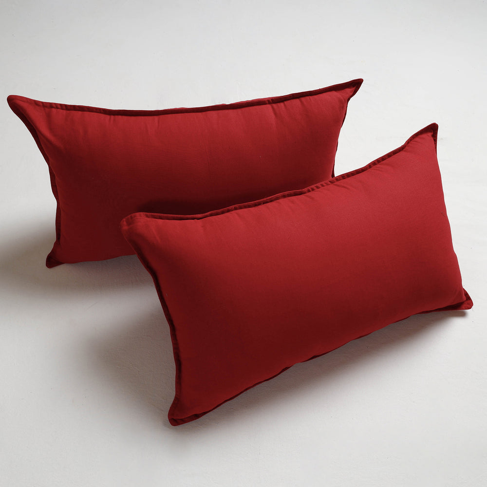 Red - Fine Cotton Handloom Set of 2 Pillow Covers (26 x 16 in)