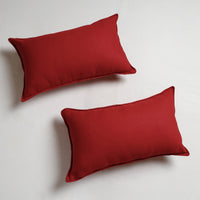 Red - Fine Cotton Handloom Set of 2 Pillow Covers (26 x 16 in)