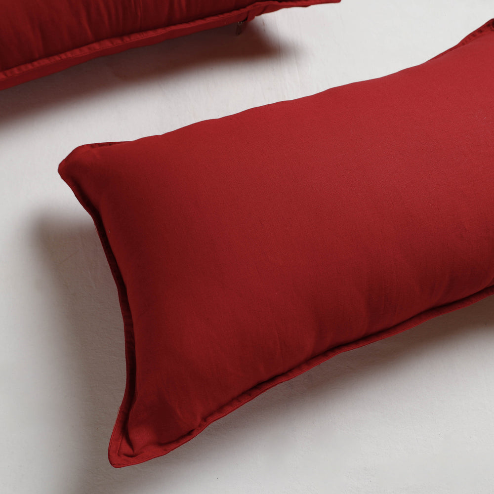 Red - Fine Cotton Handloom Set of 2 Pillow Covers (26 x 16 in)