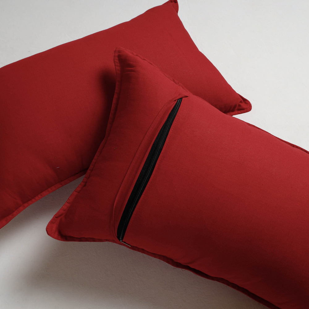 Red - Fine Cotton Handloom Set of 2 Pillow Covers (26 x 16 in)