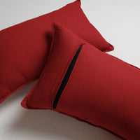 Red - Fine Cotton Handloom Set of 2 Pillow Covers (26 x 16 in)