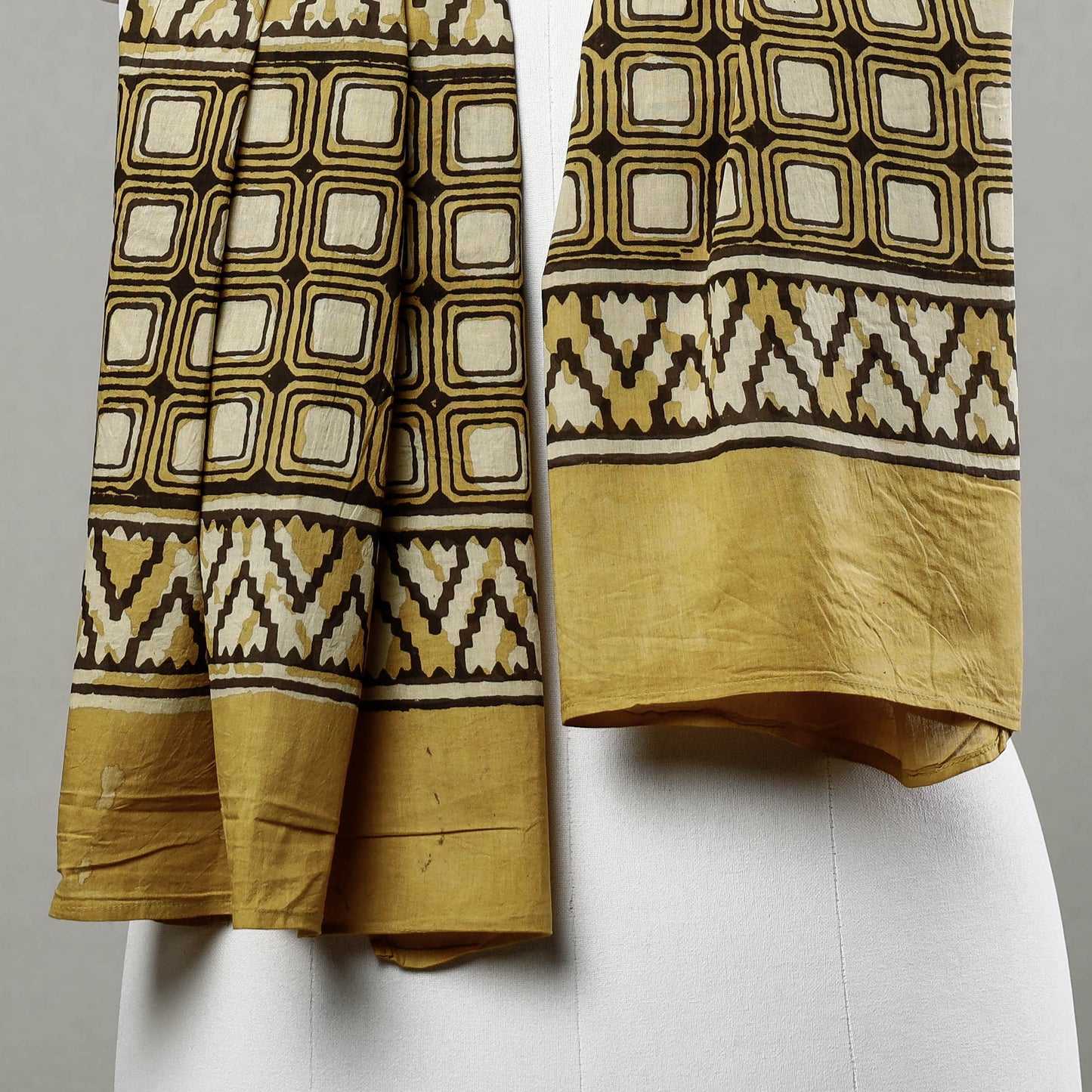 Yellow - Pipad Block Printed Mul Cotton Stole