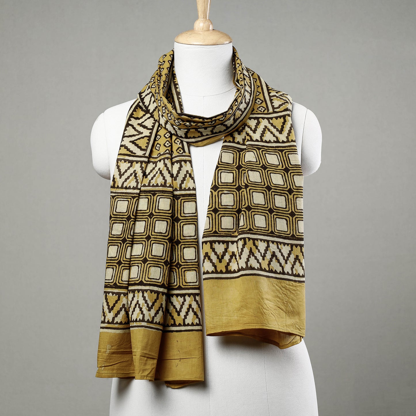 Yellow - Pipad Block Printed Mul Cotton Stole