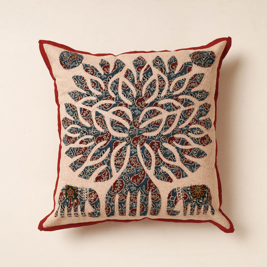 Blue - Jogi Embroidery Patchwork Cotton Cushion Cover (16 x 16 in)