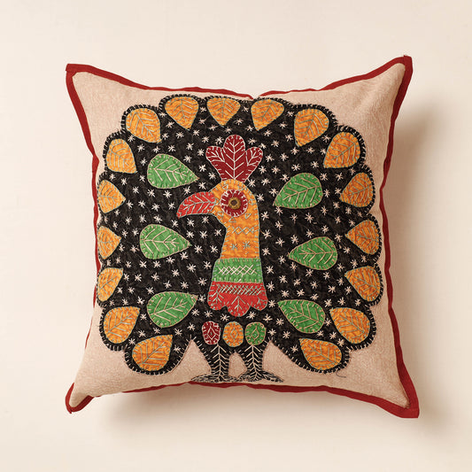 Black - Jogi Embroidery Patchwork Cotton Cushion Cover (16 x 16 in)