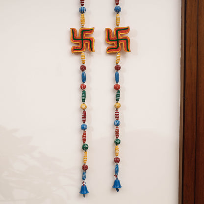 Banaras Handpainted Wooden & Terracotta Beads Decorative Hanging (Set of 2)