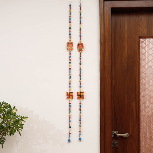 Banaras Handpainted Wooden & Terracotta Beads Decorative Hanging (Set of 2)