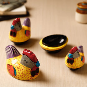 Cock - Kashmiri Handpainted Papier Mache Yellow Multipurpose Boxes (Set of 3 - Small, Medium, Large)