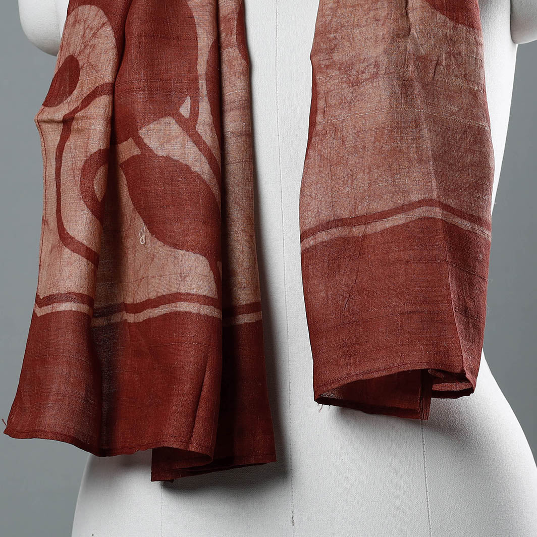 Red - Bindaas Block Art Prints Natural Dyed Pure Tussar Silk Stole