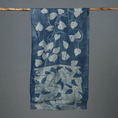 Blue - Bindaas Block Art Prints Natural Dyed Pure Tussar Silk Stole