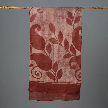 Red - Bindaas Block Art Prints Natural Dyed Pure Tussar Silk Stole