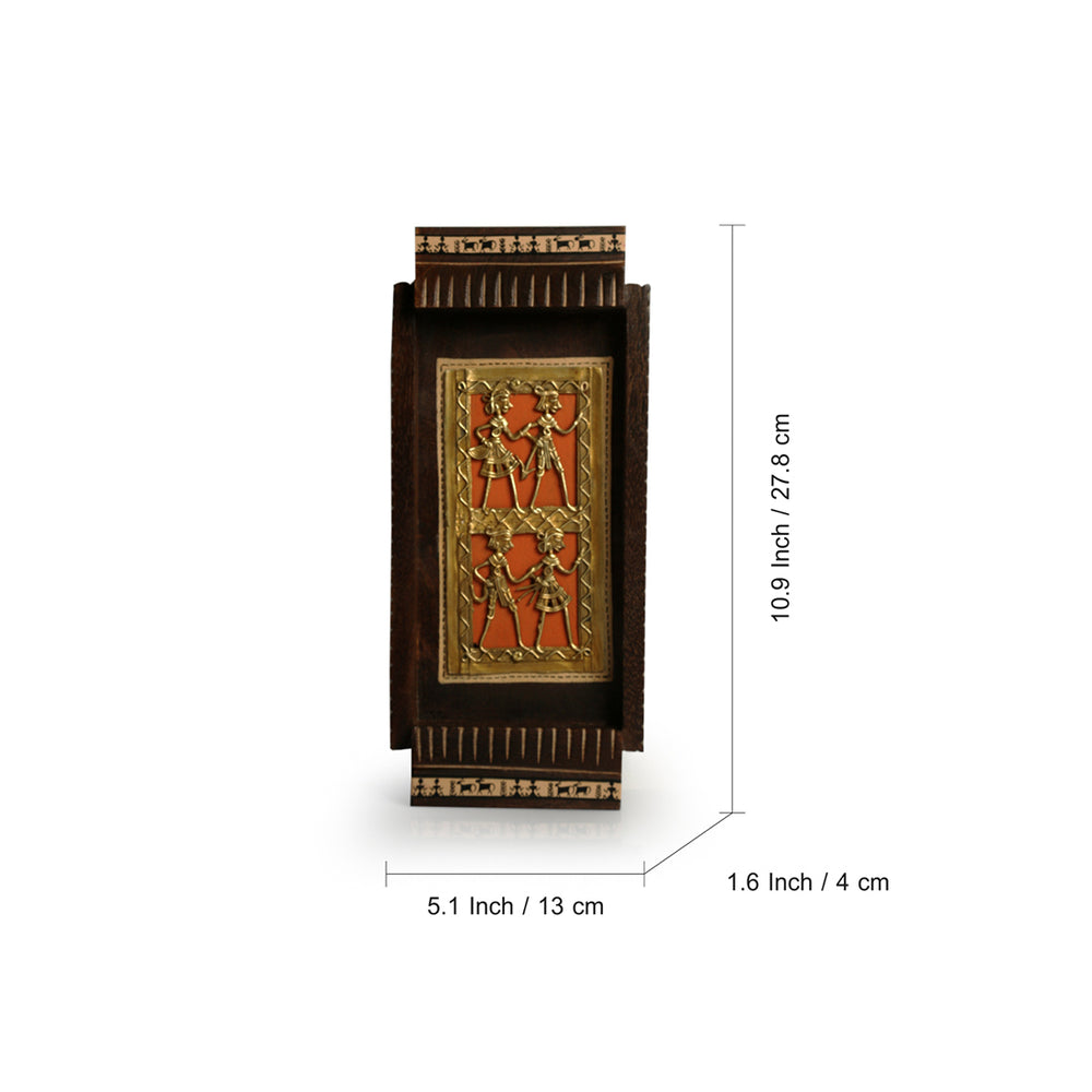 'Tribal Dhokra Art' Handcrafted Wall Décor Hanging In Mango Wood (Set Of 2, 10.9 Inch, Hand-Painted)