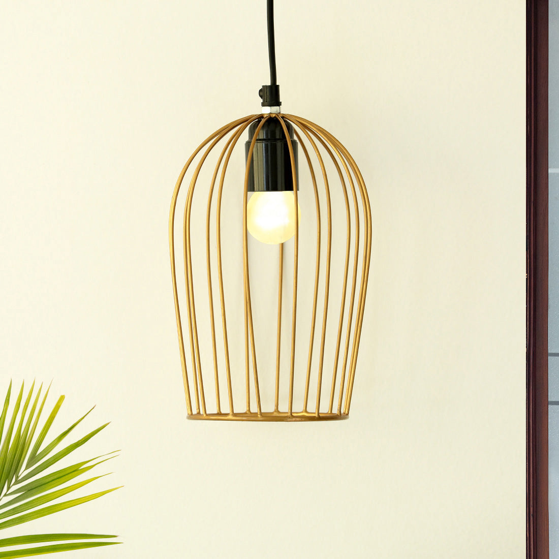 Modern Bird Cage' Handcrafted Hanging Pendant Lamp Shade In Iron (7.6 Inch, Conical, Golden)