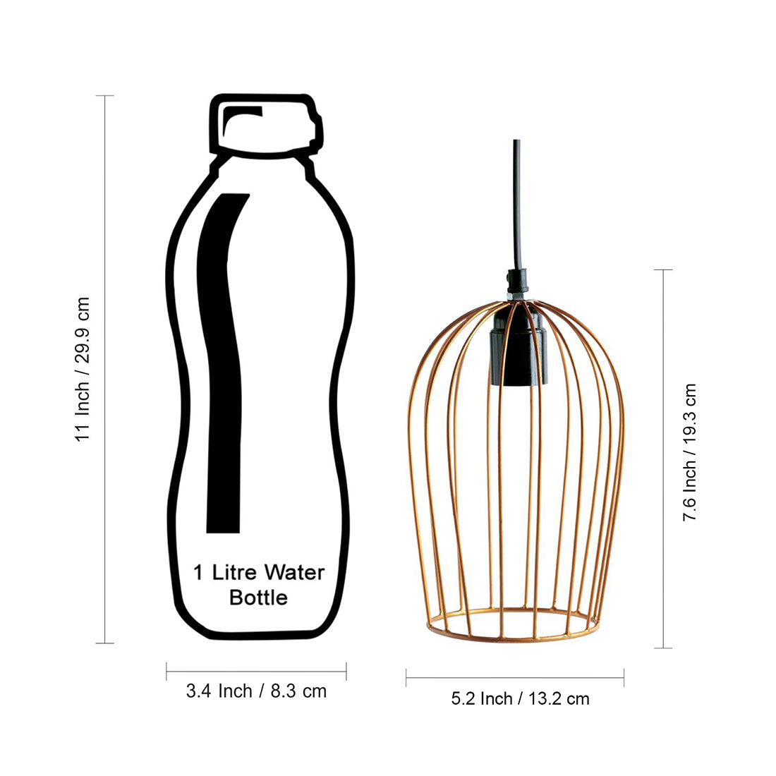 Modern Bird Cage' Handcrafted Hanging Pendant Lamp Shade In Iron (7.6 Inch, Conical, Golden)