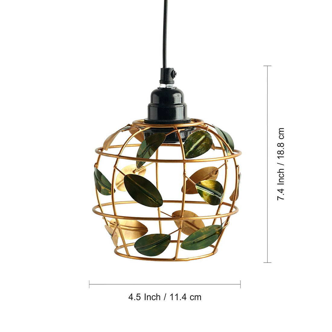 'Lush Foliage' Handcrafted Hanging Pendant Lamp Shade In Iron (7.4 Inch, Spherical, Golden)