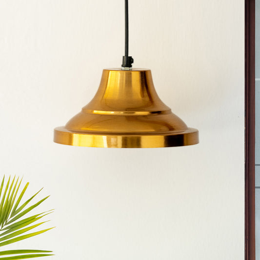 Modern Gold Pedestal' Handcrafted Hanging Pendant Lamp Shade In Iron (8.0 Inch, Conical, Golden)