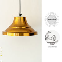 Modern Gold Pedestal' Handcrafted Hanging Pendant Lamp Shade In Iron (8.0 Inch, Conical, Golden)