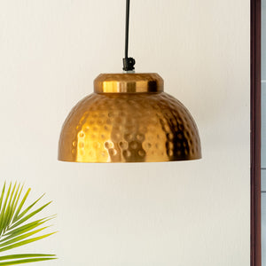 Modern Hammered Dome' Handcrafted Hanging Pendant Lamp Shade In Iron (7.1 Inch, Semi-Spherical, Golden)