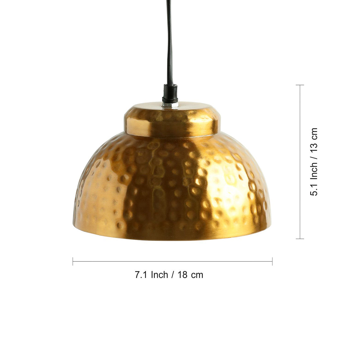 Modern Hammered Dome' Handcrafted Hanging Pendant Lamp Shade In Iron (7.1 Inch, Semi-Spherical, Golden)