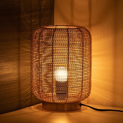 'Weaved Barrel' Handcrafted Table Lamp In Iron (9.6 Inch, Golden)