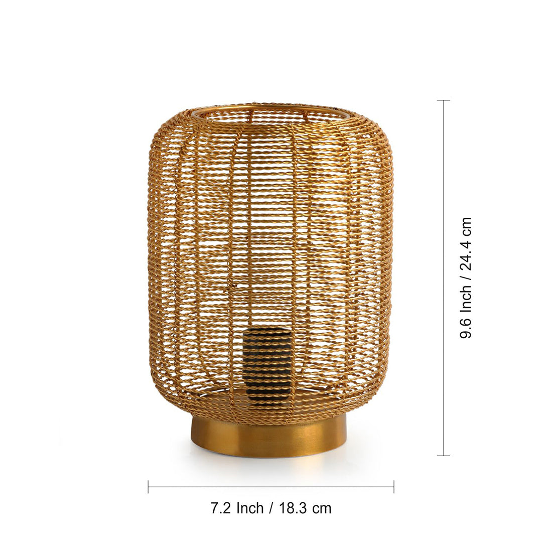 'Weaved Barrel' Handcrafted Table Lamp In Iron (9.6 Inch, Golden)