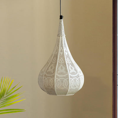 Moroccan Flame' Hand-Etched Hanging Pendant Lamp Shade (13.8 Inches, Iron, Matte Finish)