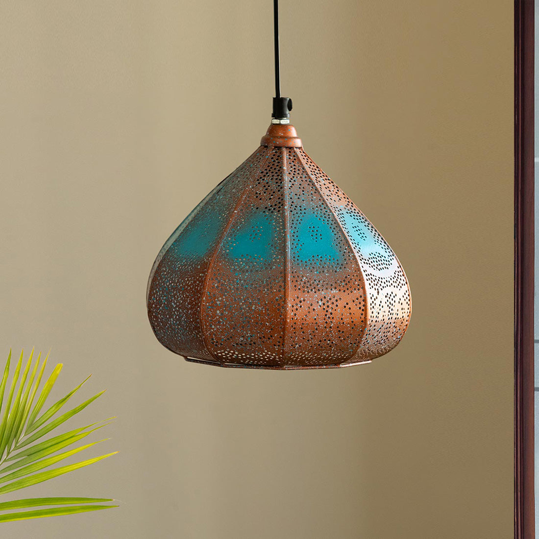 Moroccan Rustic' Hand-Etched Hanging Pendant Lamp Shade (8.6 Inches, Iron, Glossy Finish)