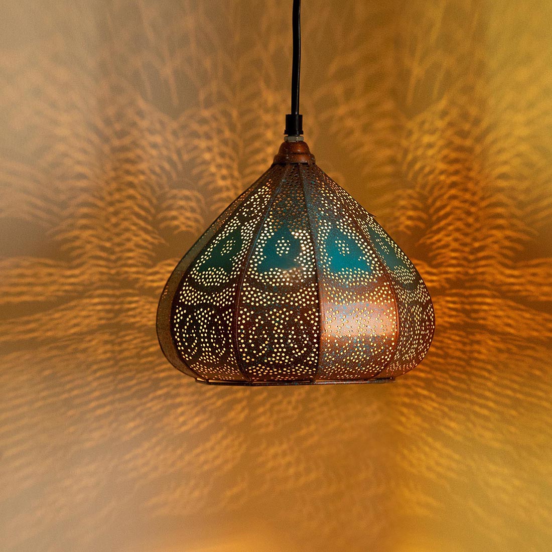 Moroccan Rustic' Hand-Etched Hanging Pendant Lamp Shade (8.6 Inches, Iron, Glossy Finish)