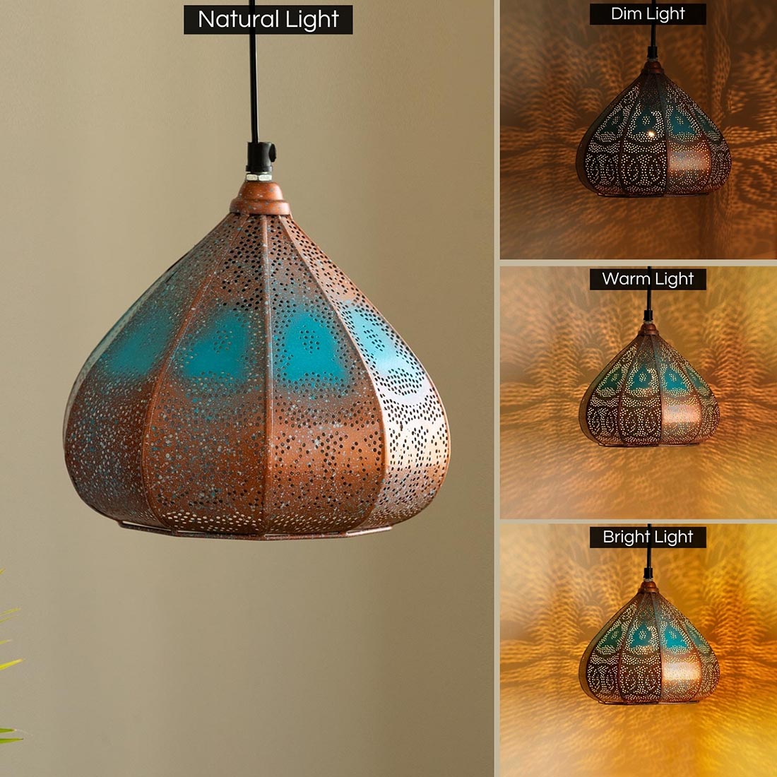 Moroccan Rustic' Hand-Etched Hanging Pendant Lamp Shade (8.6 Inches, Iron, Glossy Finish)