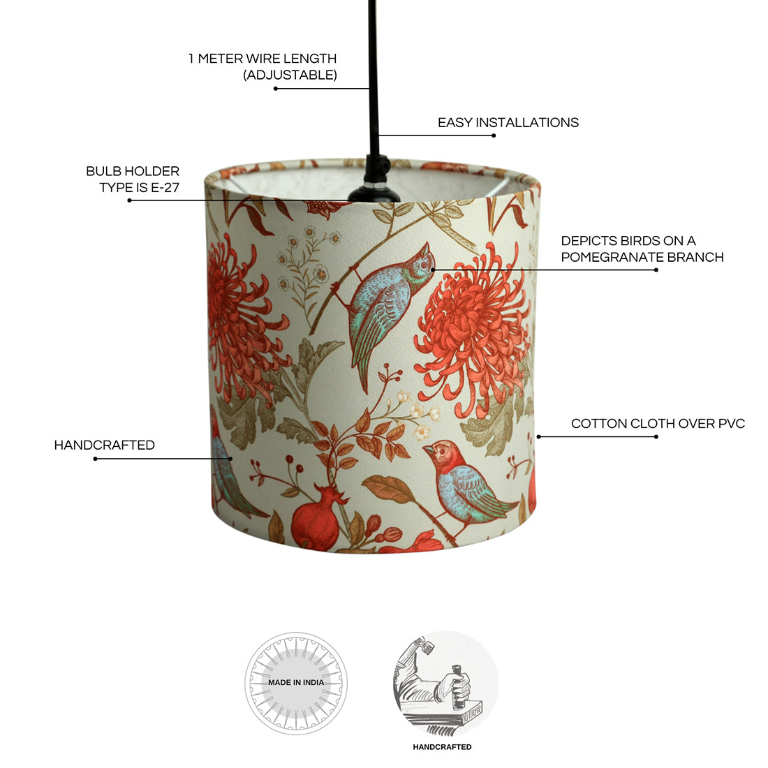 Chirping Birds' Hanging Pendant Lamp Shade (8.1 Inches, Handcrafted)