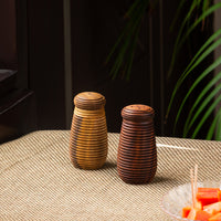 'Ripples of Wood' Handcrafted Salt & Pepper Shakers In Mango & Sheesham Wood (Set of 2, 50 ML)