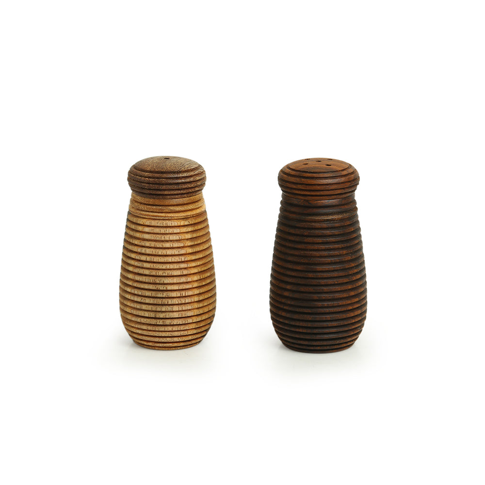 'Ripples of Wood' Handcrafted Salt & Pepper Shakers In Mango & Sheesham Wood (Set of 2, 50 ML)