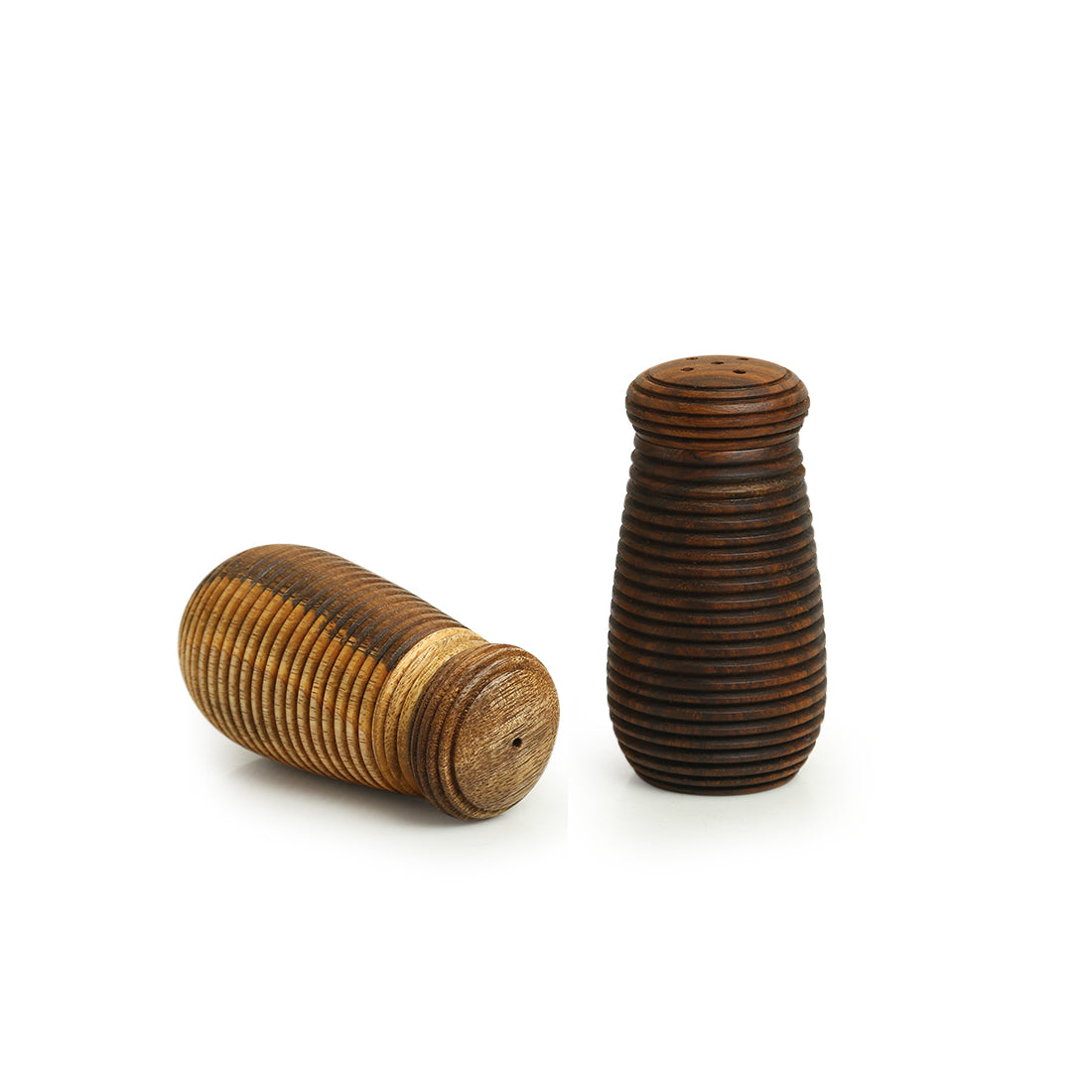 'Ripples of Wood' Handcrafted Salt & Pepper Shakers In Mango & Sheesham Wood (Set of 2, 50 ML)