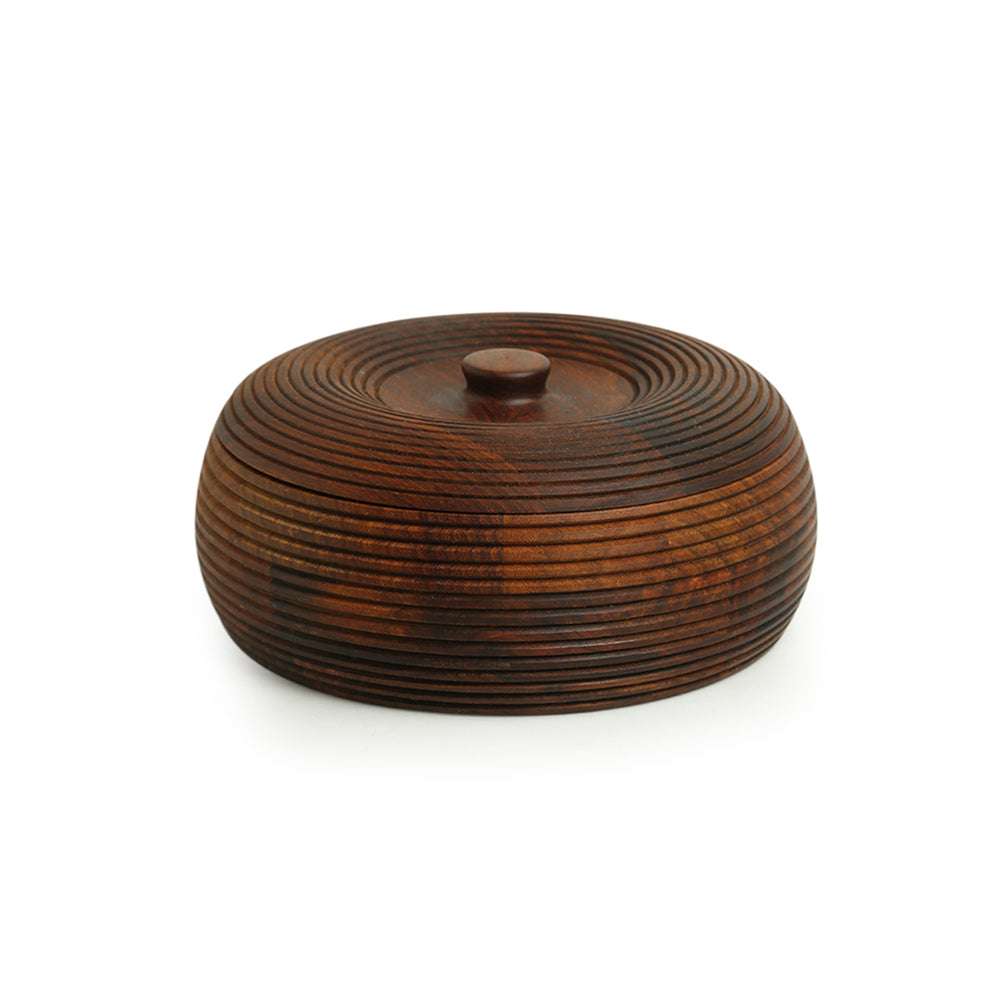 'Ripples of Wood' Handcrafted Chapati Box With Lid In Sheesham Wood (1350 ML)