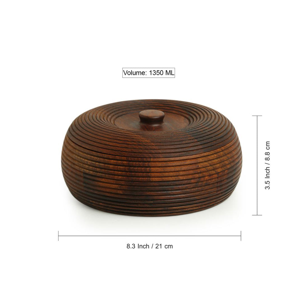 'Ripples of Wood' Handcrafted Chapati Box With Lid In Sheesham Wood (1350 ML)