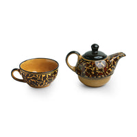 'Mughal Floral' Handpainted Ceramic Cup & Kettle Tea Set (Microwave Safe)