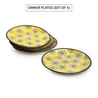 Californian Sunflowers' Hand-Painted Ceramic Dinner Plates, Serving Bowls & Dinner Katoris (10 Pieces, Serving for 4)