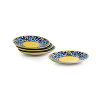 Badamwari Bagheecha' Hand-Painted Ceramic Side/Quarter Plates (Set of 4, Microwave Safe)